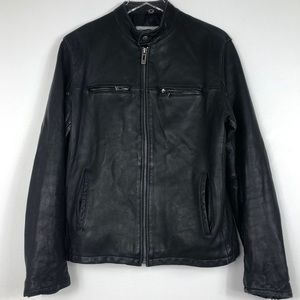 Guess Vintage Black 100% Leather Moto Jacket Style Jacket Size Small